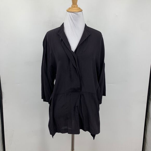 J Crew Blouse Women XS Extra Small Black Silk High Low Drop Shoulder Half Sleeve - Picture 2 of 12